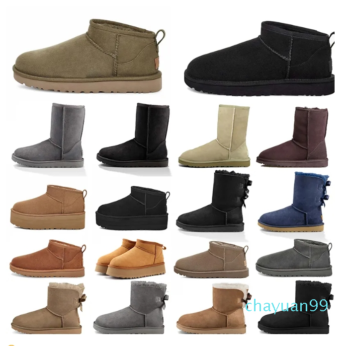 slipper platform Fur fluffy Designer boots Womens Australia Chestnut Khaki Braid Comfy Booties winter Sheepskin short ultra mini mid and bowknot