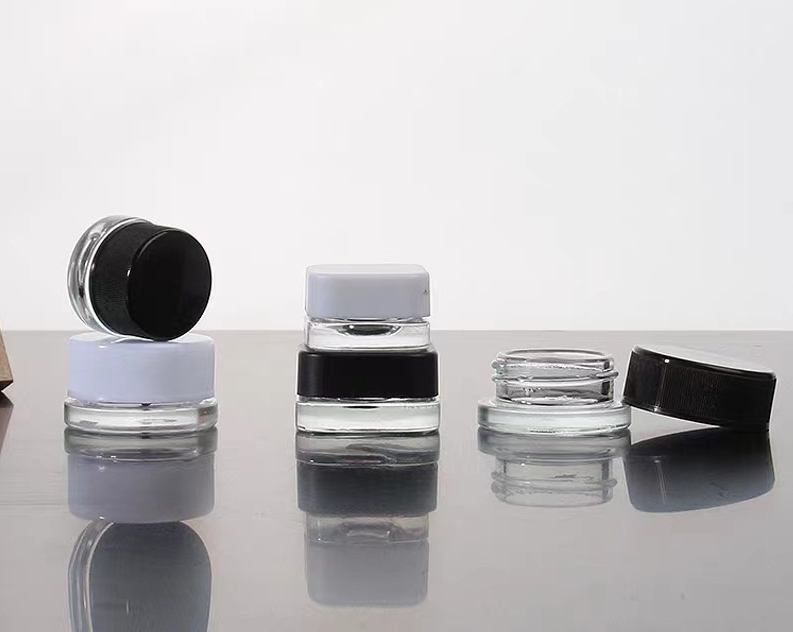 5ml 5g Round Square Mini Glass Pot Wide Mouth Screw Lid Smell Proof Clear Black Frosted Storage Tub for Concentrate Spice Balm Oil Packaging - view 3