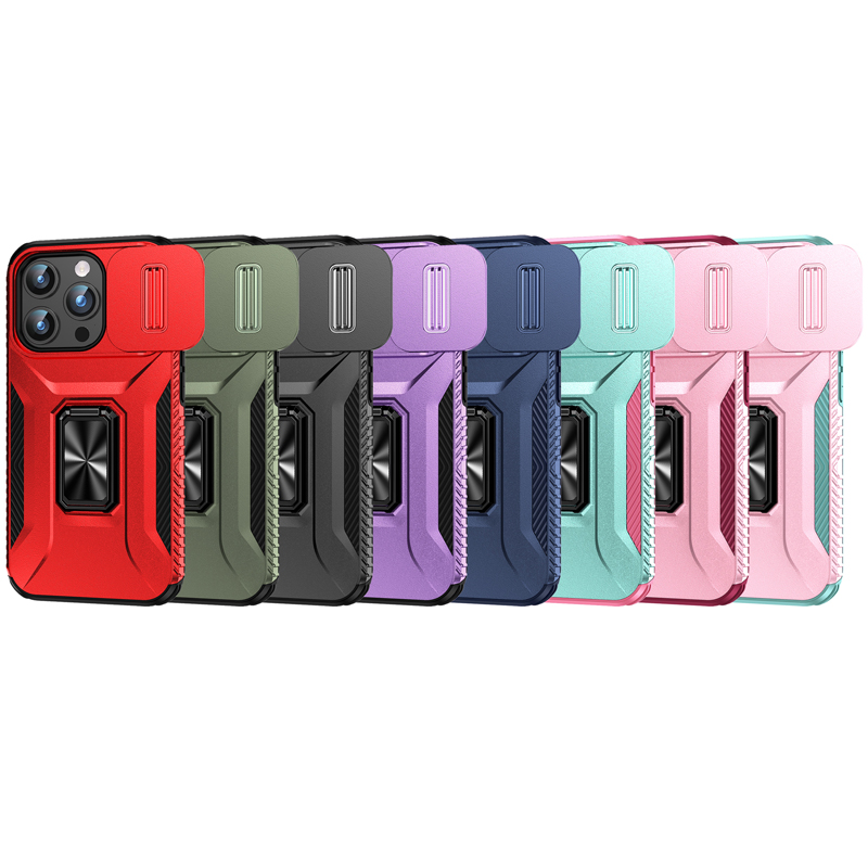 Reaper Rugged Armor Case Slide Camera Ring Stand Cover For iPhone 16e 16 15 14 13 12 11 Pro Max Samsung S25 Edge S23 FE S24 Ultra A06 A16 A26 A36 A56 