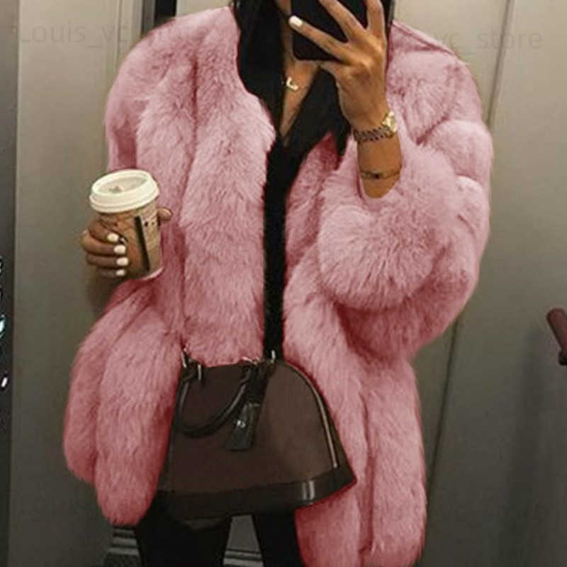 Womens Fur Faux Fur Women Winter Fall Fashion Faux Fur Coat Solid Short Warmth Clause Jackets Ladies Long Puff Sleeve Outerwear Elegant Streetwear T23