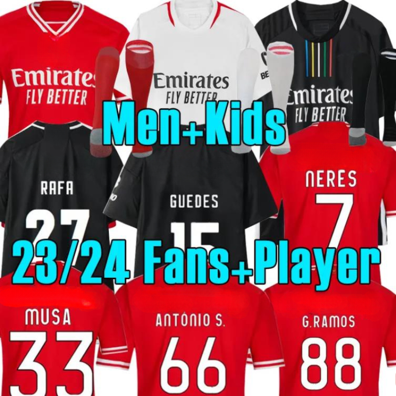 23 24 Benficas Soccer Jerseys Camisetas DI MARIA 2023 2024 Home G.RAMOS NERES AURSNES RAFA MUSA OTAMENDI Grimaldo J. Mario Camisa CHAMPIONS Football Shirt