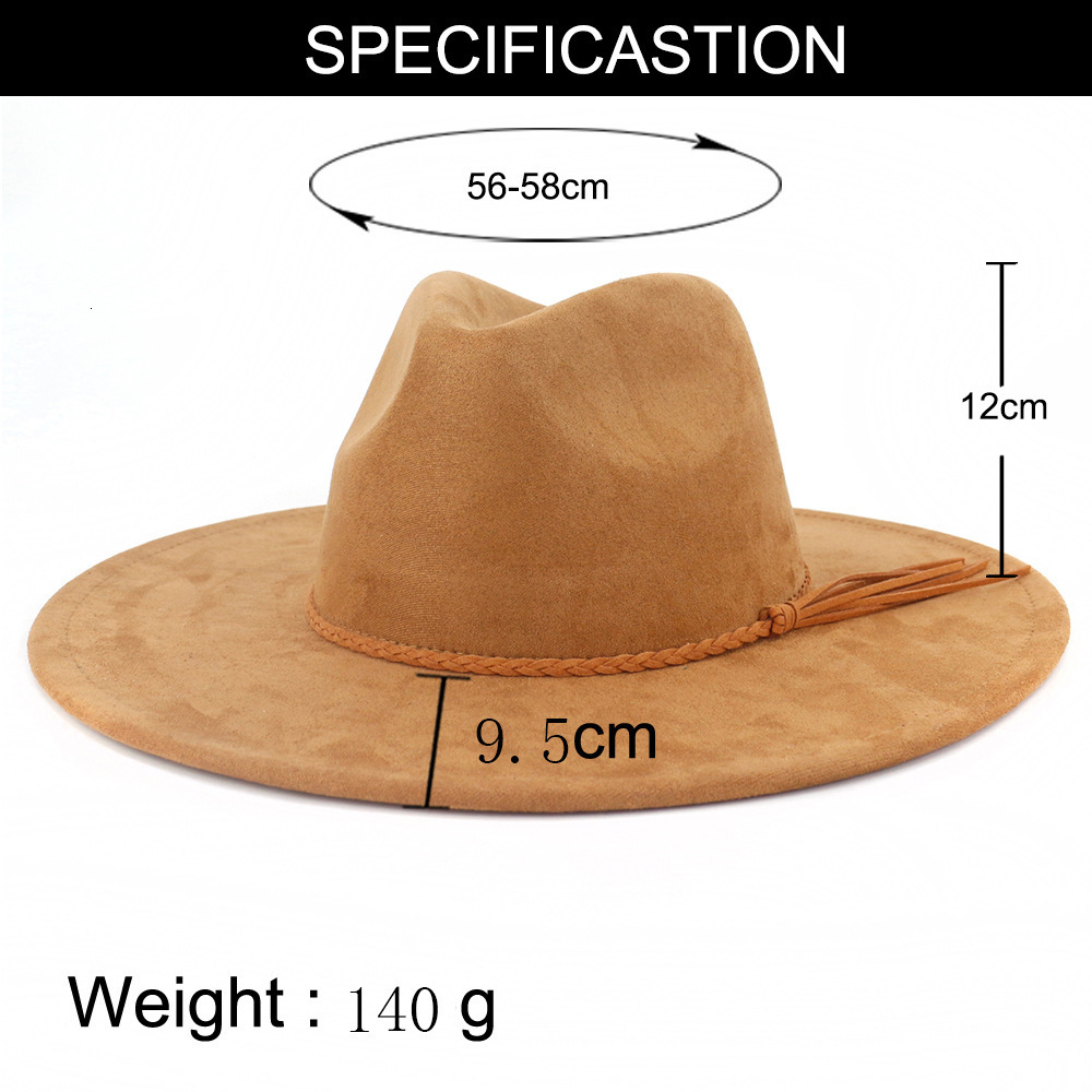 Wide Brim Hats Bucket Hats Suede Top Hat 9.5cm Wide Brim Fedora Hat Men Women Autumn Winter Felt Jazz Hats Classic Church Fedoras Chapeau Sombrero Muj