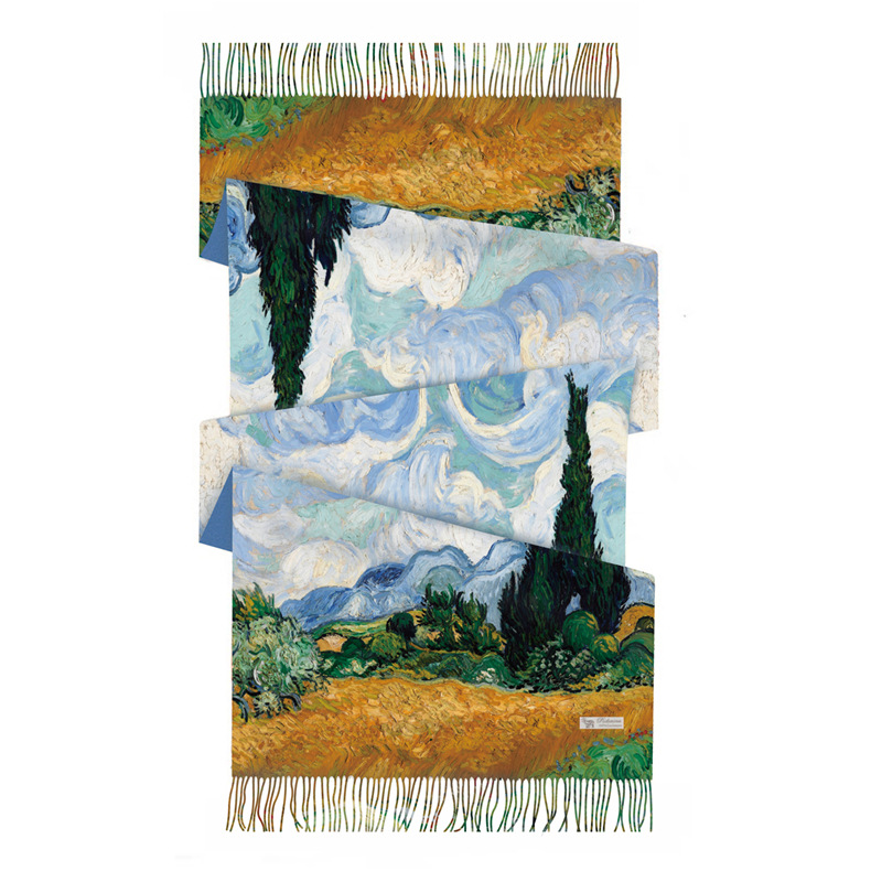 0C0030 Oil Painting Style Women's Home Clothing Scarves Imitation Cashmere Warm Shawl Tassels Versatile Digital Printing Customization and Wholes