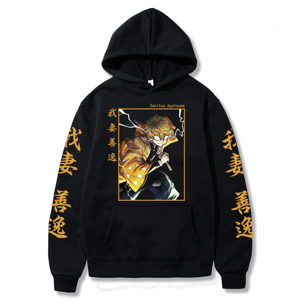 Men's Hoodies Sweatshirts Anime Demon Slayer Hoodie Agatsuma Zenitsu Printed Long Sleeve Oversized Hip Hop Sweatshirt Harajuku Casual Warm Spring