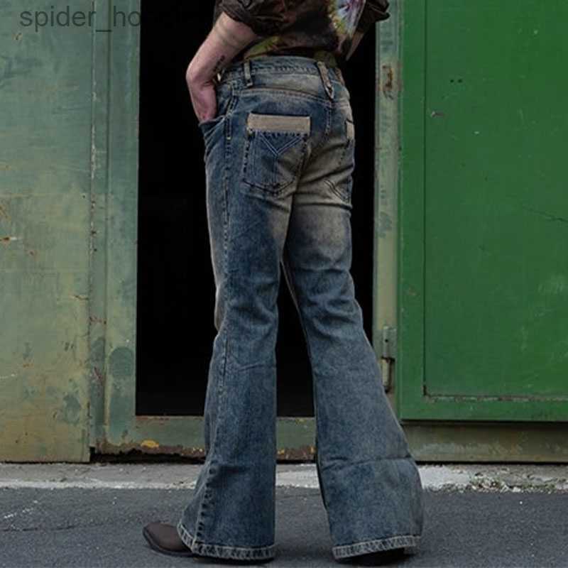Men's Jeans Men's Flare Jeans Autumn Winter Vintage Solid Straight Jeans Men High Street Button Denim Flare Pants Streetwear Trousers S-3XL 
