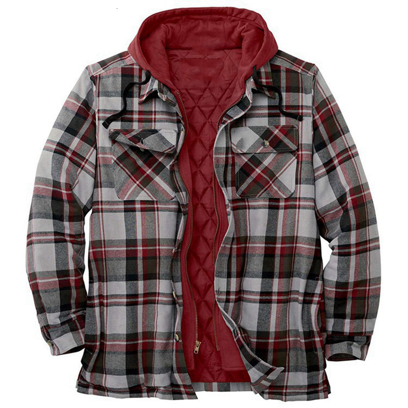 Men's Plaid Cotton Winter Jacket Hooded Casual Bomber For Camping & Daily Wear - 2024 B3