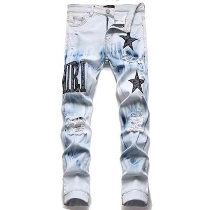 Mens Jeans Y2k Mens Star Embroidery High Street Ripped Punk Style Streetwear Pants for Man Slim Stretch Pencil Pantalones 230921