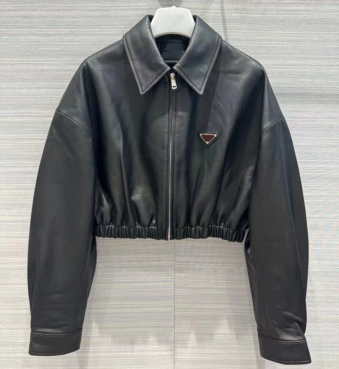 Womens jacket Leather coat Triangle badge coats designer women Fashion classic leather jacket loose all-match short American street leather coat 1