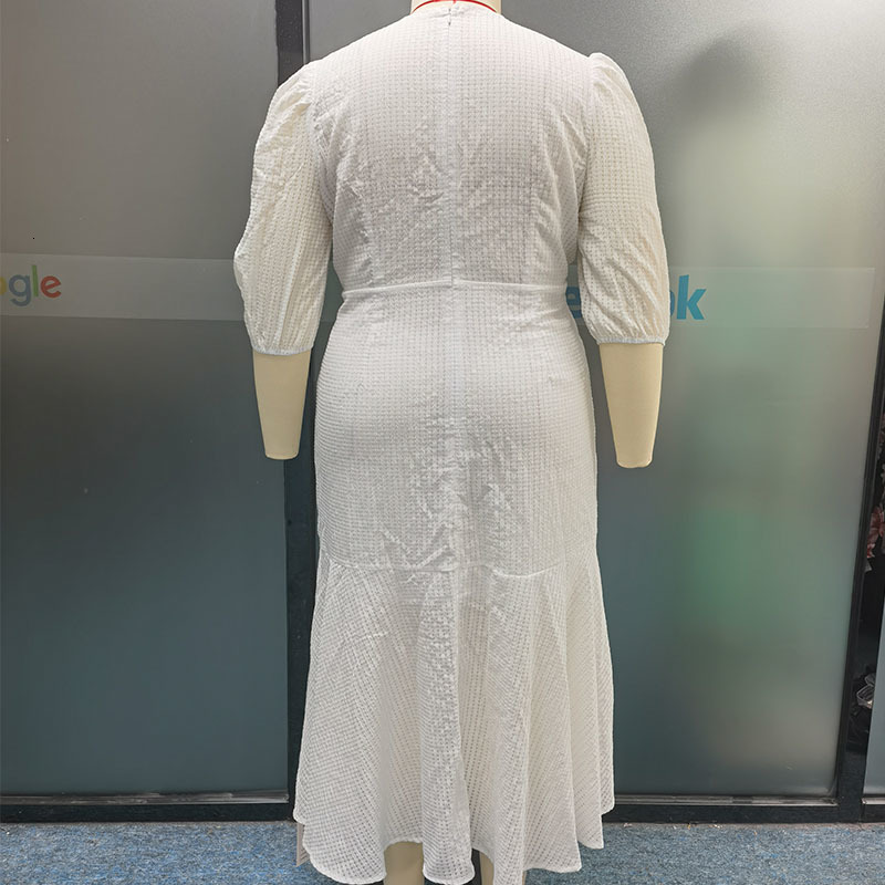 Plus size Dresses KUCLUT Women Size Midi Dress Solid Simple Short Sleeve V Neck Lace Up Nipped Waist Office Lady Oversize Party 230920