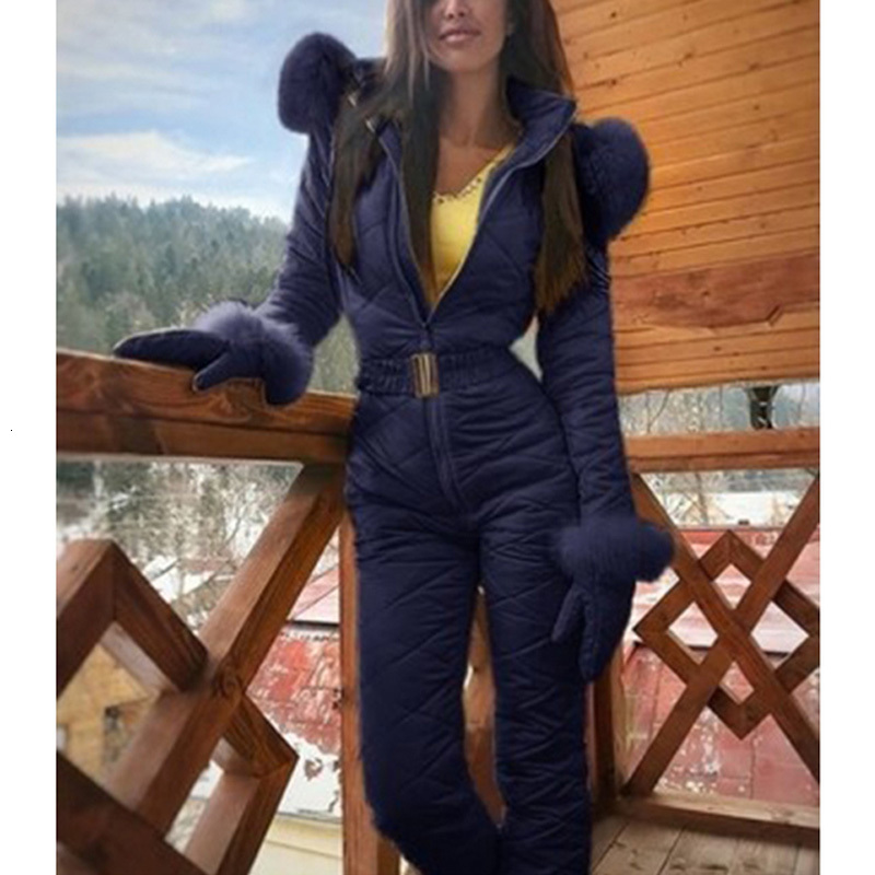 Skiing Suits Winter Hooded Jumpsuits Parka Elegant Cotton Padded Warm Sashes Ski Suit Straight Zipper Women Tracksuits 230920