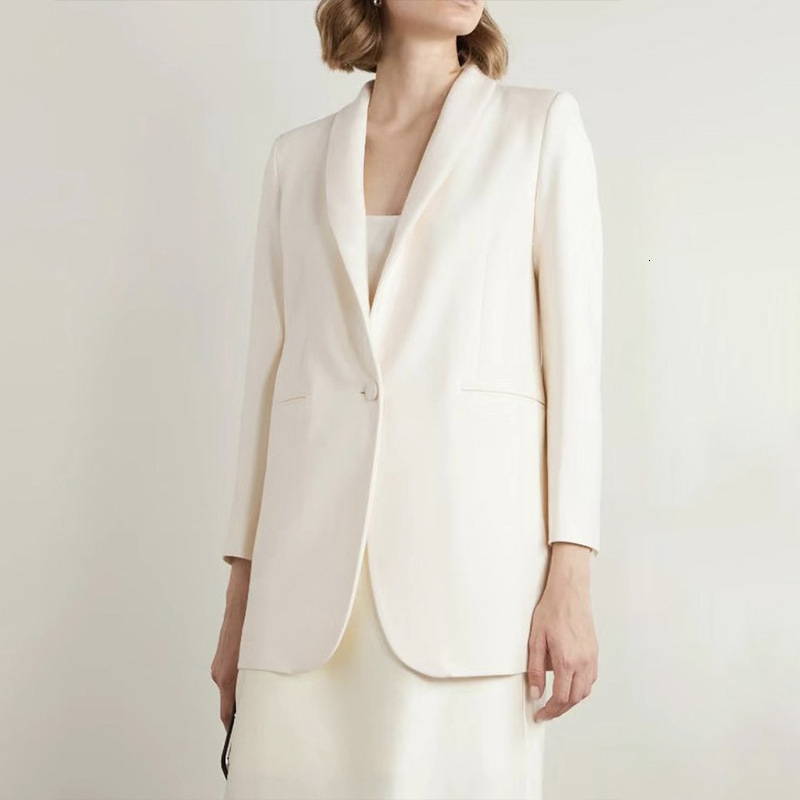 Women's Suits Blazers 2023 Autumn and Winter Classic Basic Silk Wool Blend Onebutton White Suit Top for Women 230920