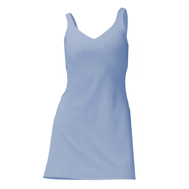 Uu-1452 Women Sports Tennis Yoga Outfit Workout Nylon High Elastic Breathable Dress With A Chest Pad