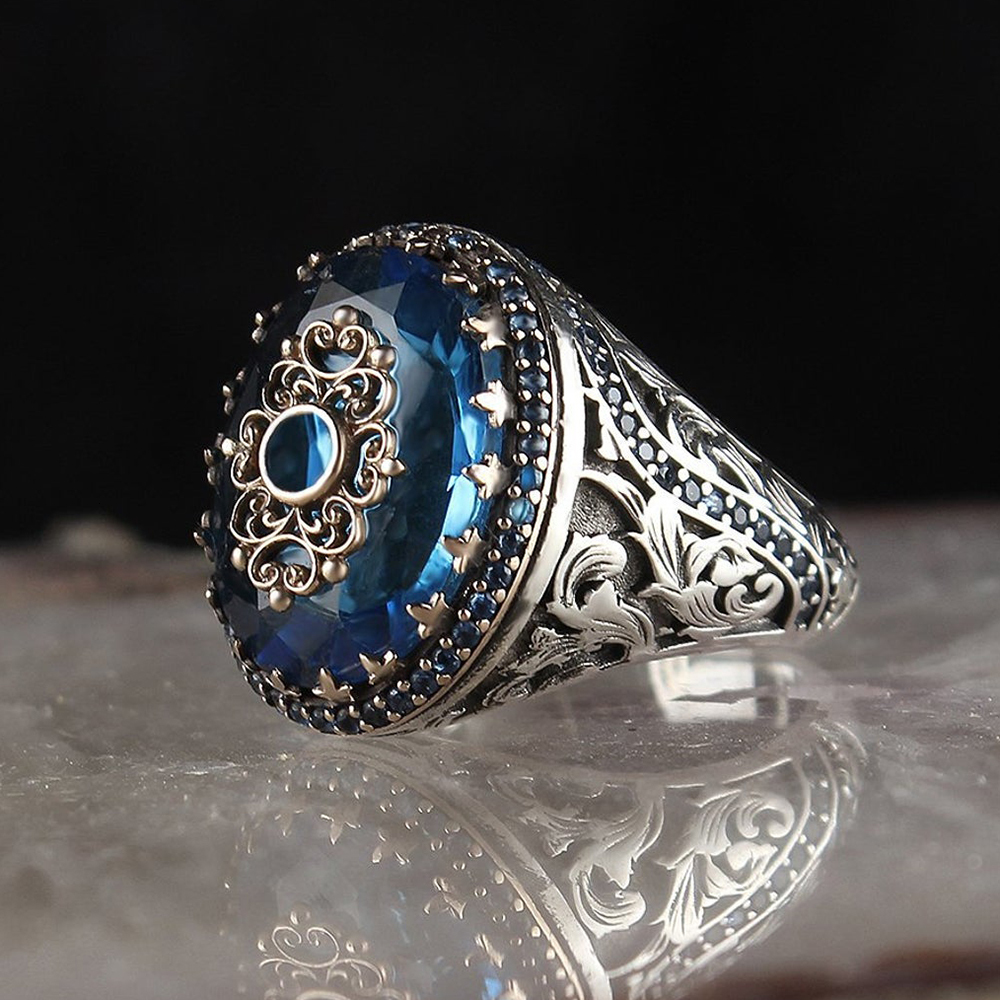 Wedding Rings Retro Men Ring 9 Style Trendy Inlaid Black Zircon Handmade Turkish Punk Ring Metal Carving Pattern Vintage Jewelry Party Gift 230921