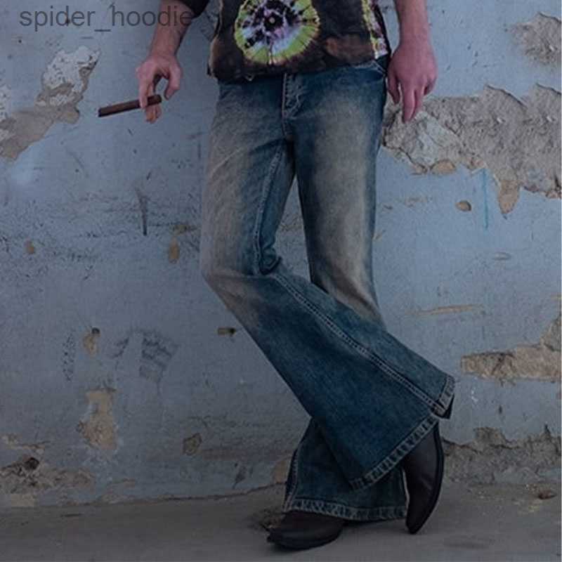 Men's Jeans Men's Flare Jeans Autumn Winter Vintage Solid Straight Jeans Men High Street Button Denim Flare Pants Streetwear Trousers S-3XL 