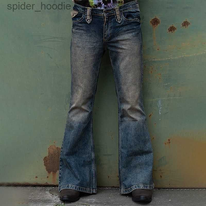Men's Jeans Men's Flare Jeans Autumn Winter Vintage Solid Straight Jeans Men High Street Button Denim Flare Pants Streetwear Trousers S-3XL 