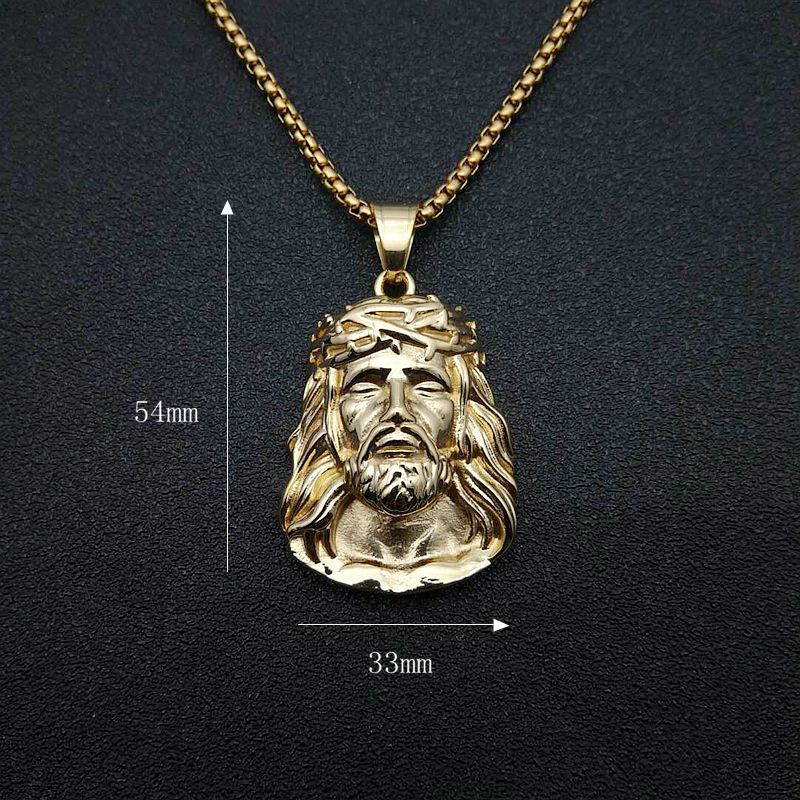 Stainless Steel Titanium Hip Hop God Jesus Human Head Luxury Gold Plated Pendant Collar Chains Necklace for Men Women Jewelry
