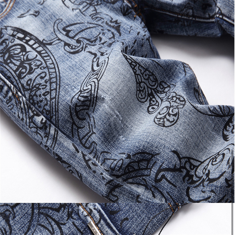 Mens Jeans EH MD Embroidered Cartoon Printed HighEnd Italian Style Soft Casual Cotton Elastic 3D Portrait Autumn And Winter23 230920