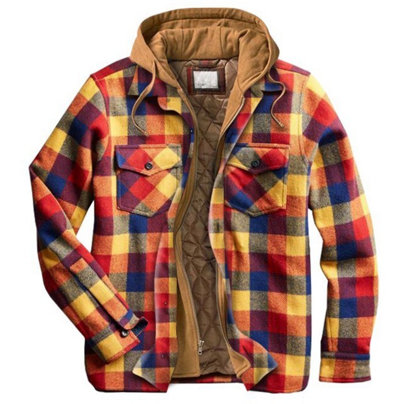 Men's Plaid Cotton Winter Jacket Hooded Casual Bomber For Camping & Daily Wear - 2024 B3