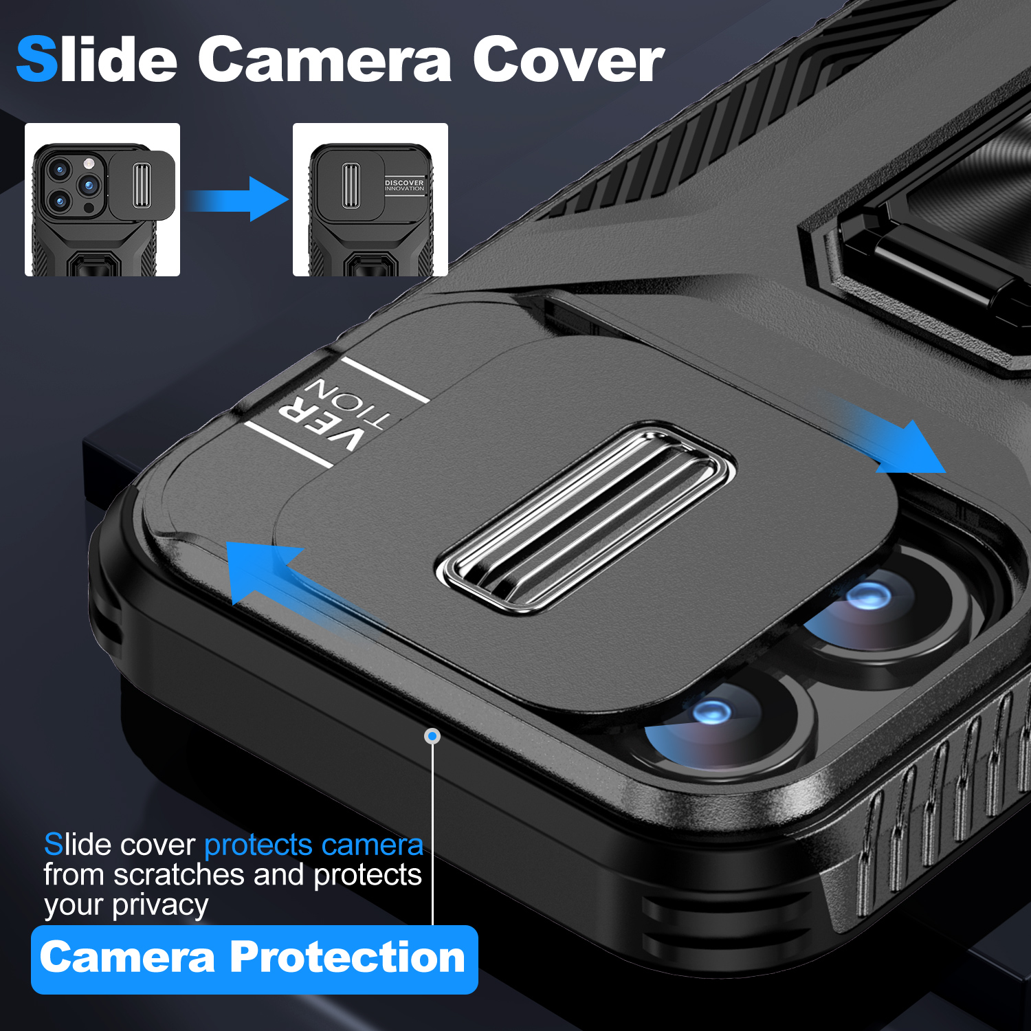 Reaper Rugged Armor Case Slide Camera Ring Stand Cover For iPhone 16e 16 15 14 13 12 11 Pro Max Samsung S25 Edge S23 FE S24 Ultra A06 A16 A26 A36 A56 