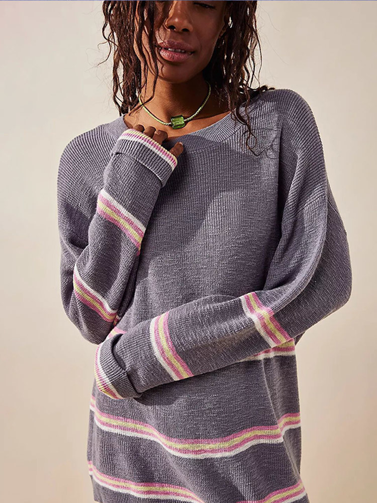 Womens Two Piece Pants Casual Striped Sweater Suit Autumn Oneck Long Sleeve Loose Pullovers 2 Set Drawstring Trousers Outfits 230920