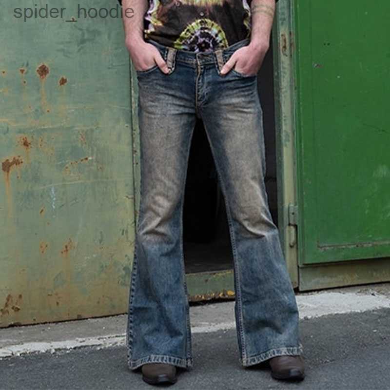 Men's Jeans Men's Flare Jeans Autumn Winter Vintage Solid Straight Jeans Men High Street Button Denim Flare Pants Streetwear Trousers S-3XL 