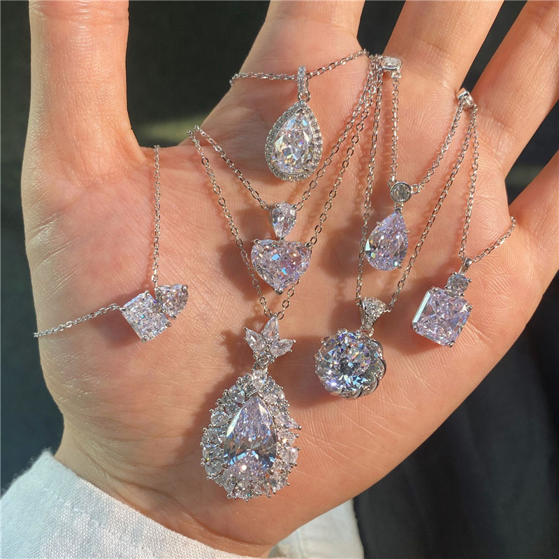 luxury pear heart necklace designer for woman 925 sterling silver 18k gold cubic zirconia love womens choker diamond pendants necklaces jewelry friend gift box