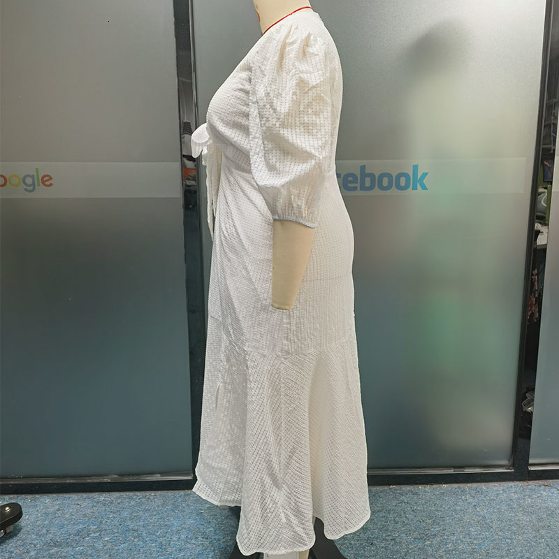 Plus size Dresses KUCLUT Women Size Midi Dress Solid Simple Short Sleeve V Neck Lace Up Nipped Waist Office Lady Oversize Party 230920