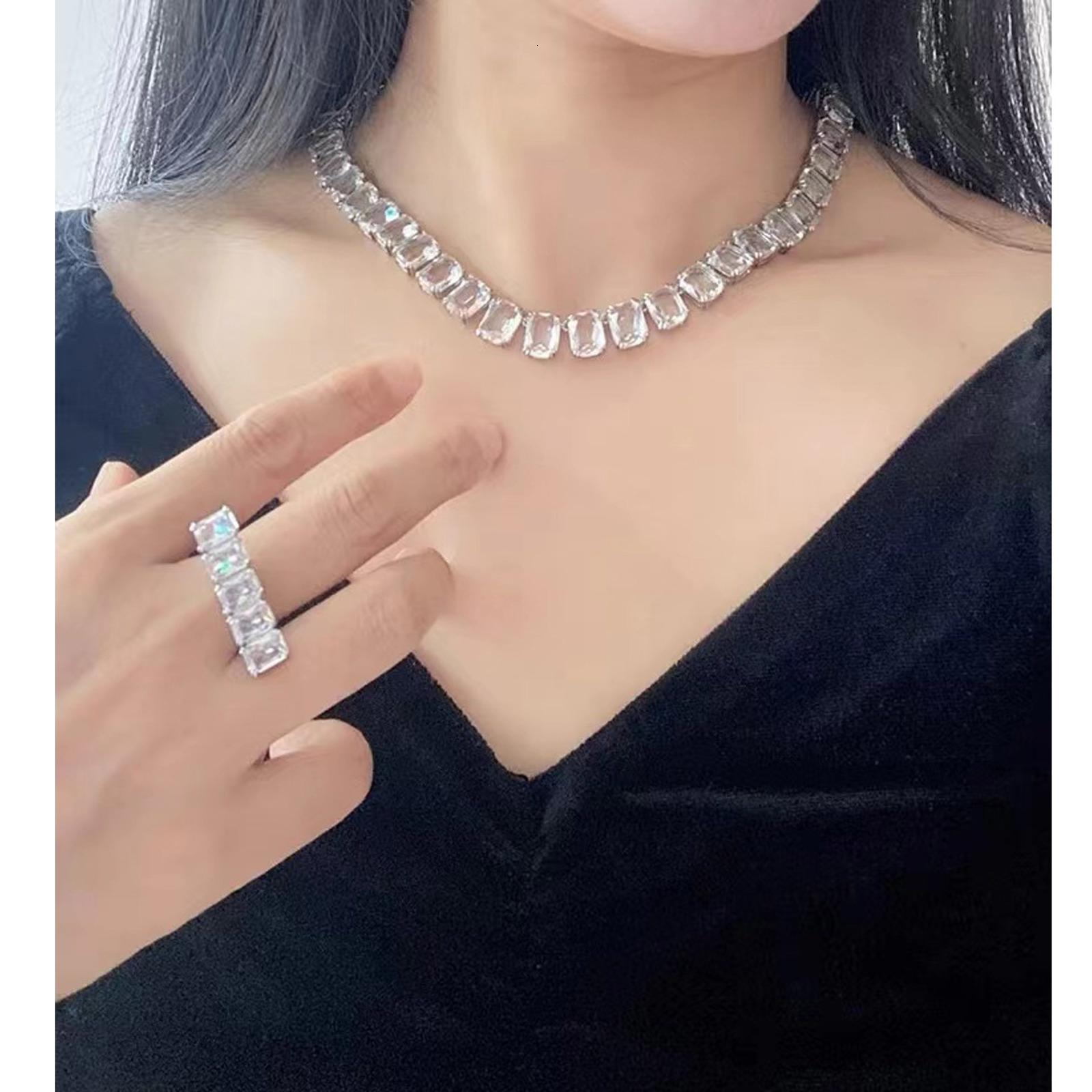 Charms Series Polygonal Cutting Crystal Necklace Ring Earring Bracelet Charm Jewelry for Women Wedding Romantic Gift 230921