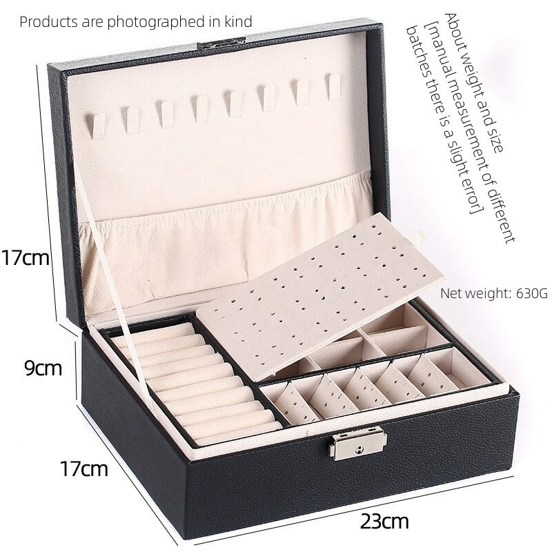 Jewelry Boxes 1pcs Double Layer Storage Box For Men And Women Large Capacity Leather Hardware Travel Portable Flip Lid Palm l230920