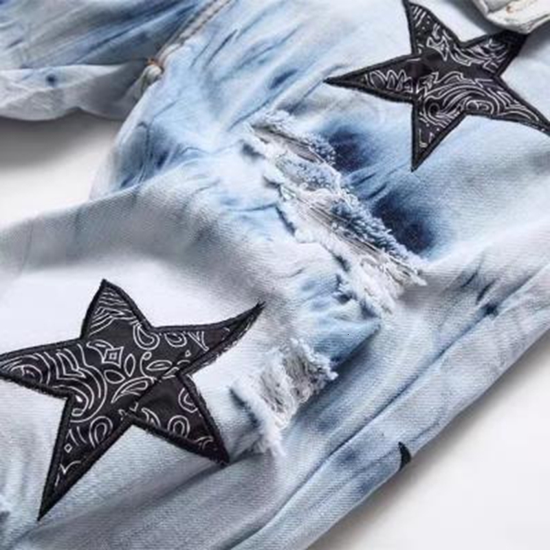 Mens Jeans Y2k Mens Star Embroidery High Street Ripped Punk Style Streetwear Pants for Man Slim Stretch Pencil Pantalones 230921