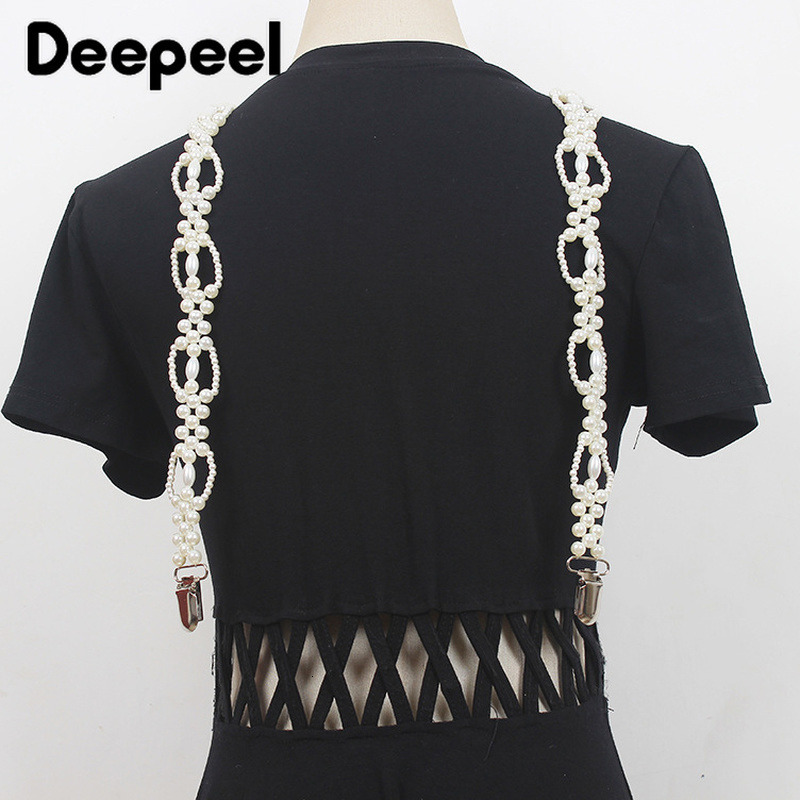 Suspenders Deepeel 1pairs 69*2cm Fashion Pearl Chain Decoration Suspenders Adjustable Trouser Bead Strap Female Waist Corset Braces 230921