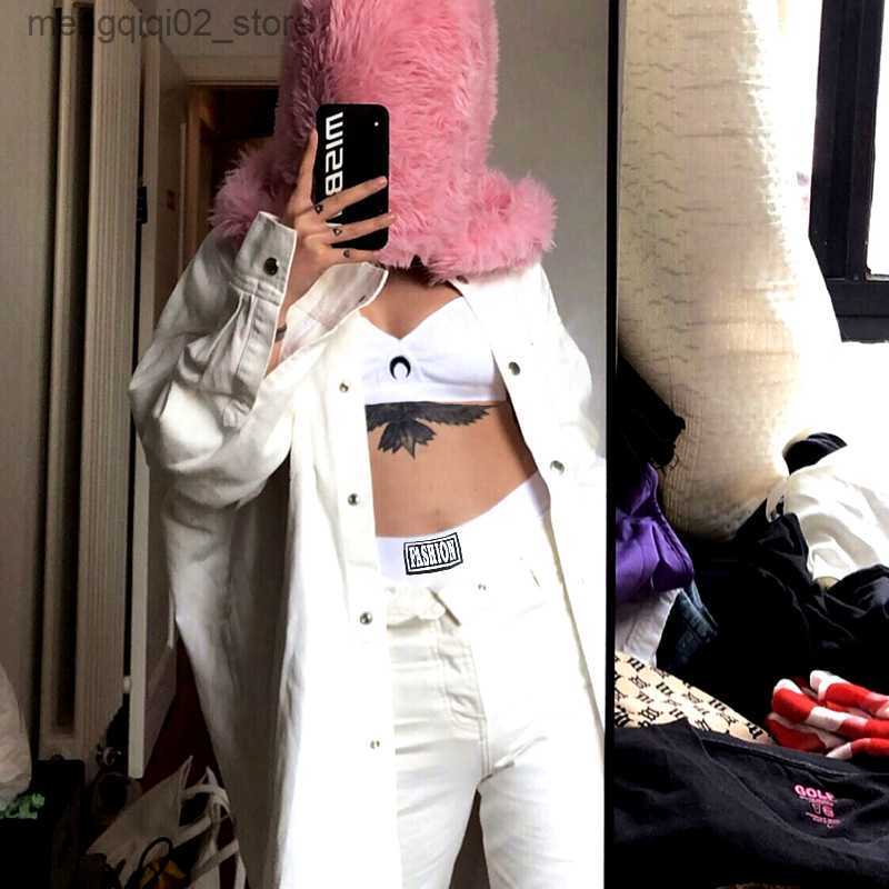 Bras Sets Sexy underwear set moon cotton sutia dew navel bra set wirefree two-piece suit deep v breathable high waist panty lingerie set Q230922