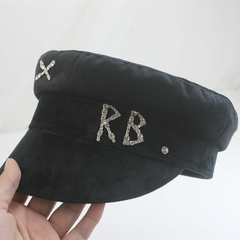Berets Winter Hats Crystal Embellished Wool Baker Boy Hat Women Wool sboy Caps Diamond Letter Thick Flat Visor Caps 230922