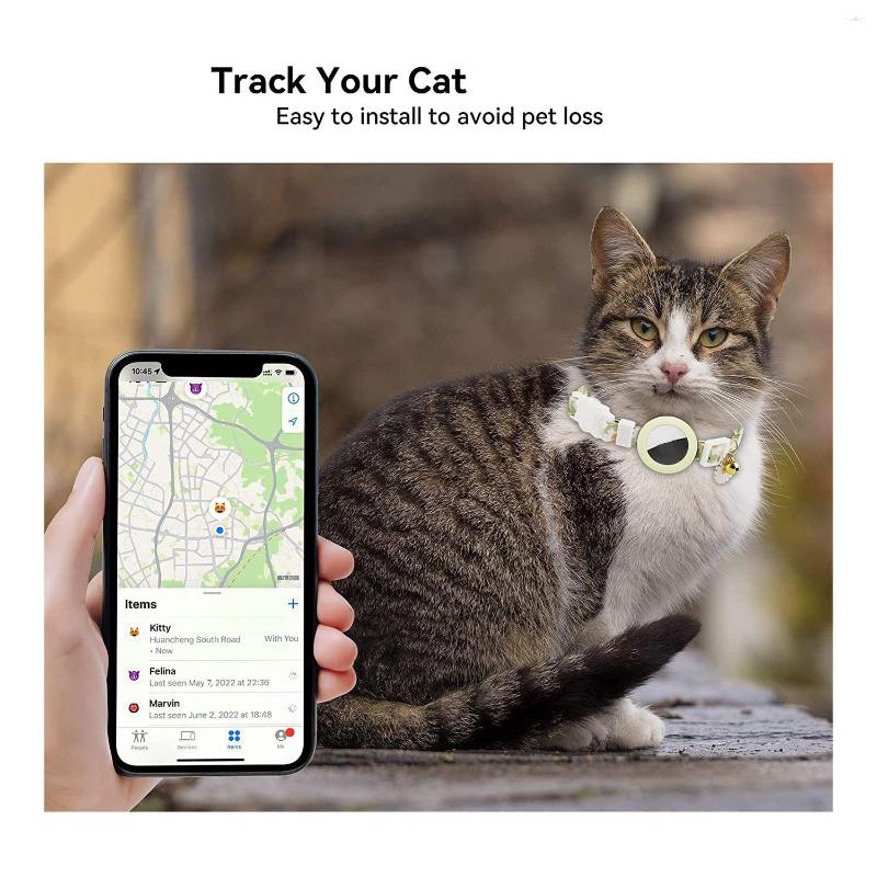 topstamp Dog Collars For Air Tag Cat Collar Kitten Breakaway With Silicone Holder Girl Boy Cats Green