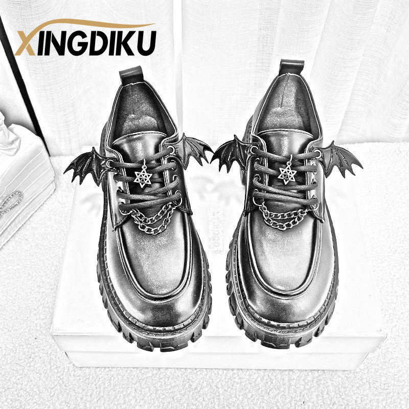 Dress Shoes Punk Wind Fashion Single Shoes Autumn Devil Bat Wings Gothic Women's Shoes Thick Bottom Waterproof Platform Metal Chain 230921