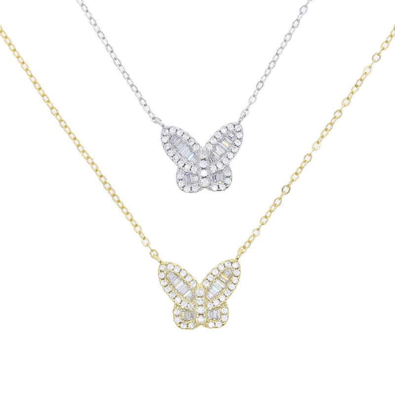 100% Sterling Silver 13mm Butterfly Charm Bracelet Necklace Earring Hip Hop Iced Out Paved Bling Cubic Zirconia Women Laday Wedding Jewelry Set