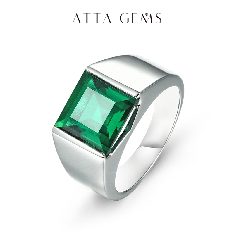 Wedding Rings Emerald Sterling Silver Ring 925 Jewelry 4 8 Carats in Square 10mm Created Green Color With Top Quality For Men 230921