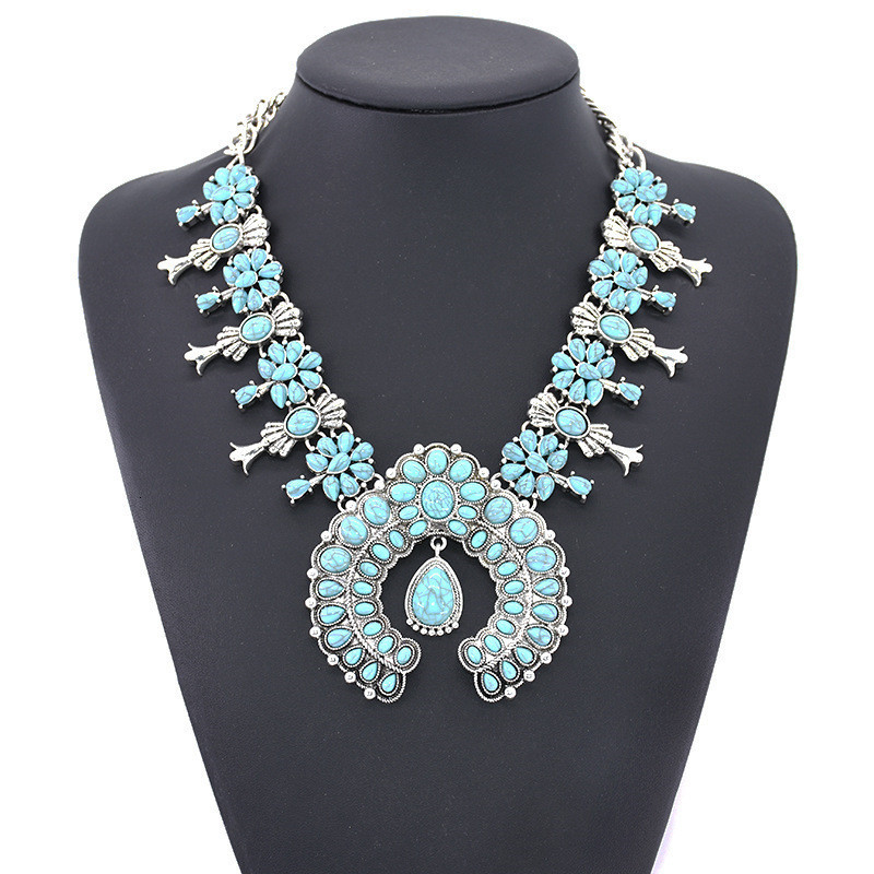Chokers Squash Blossom Turquoise Bib Necklace Southwestern Jewelry Boho Envious Green Howlite Stone Tribal Statement Necklace Cowgirl 230921