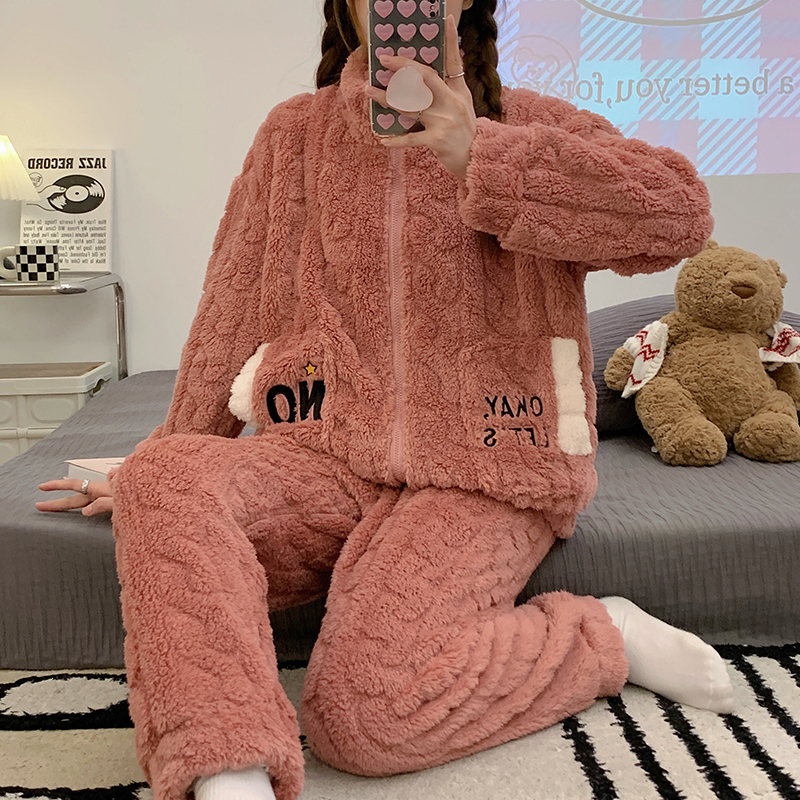 Womens Sleepwear Winter Pajama Sets Flannel Fleece 2 Pieces Warm Thicken Elegant Pyjamas Plus Size 230921