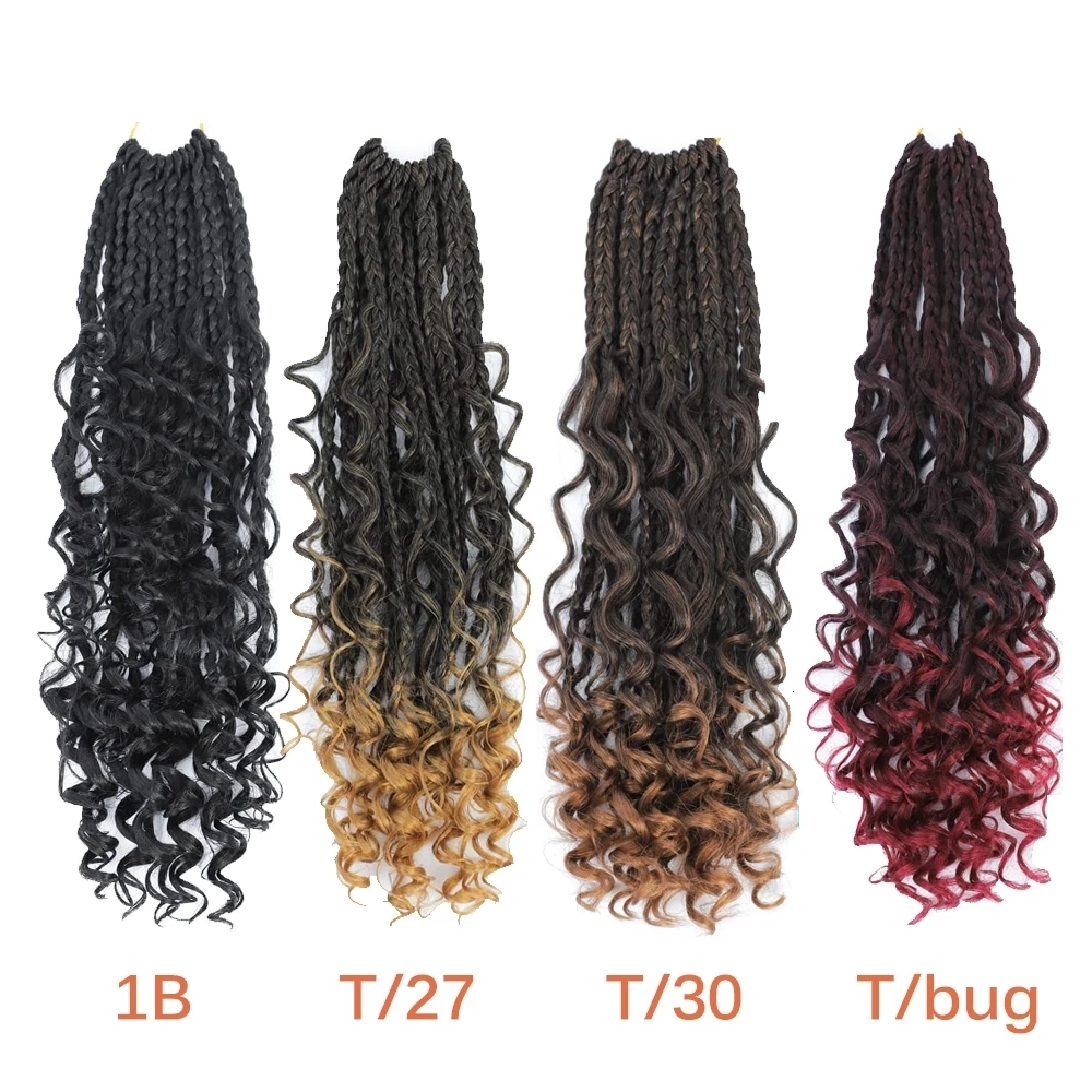 Human Hair Bulks Synthetic Goddess Box Braids Crochet Curly 12 Inch Boho Box Braids Crochet Hair Bohemian Bob Box Braid Hair Extension for Women 23092