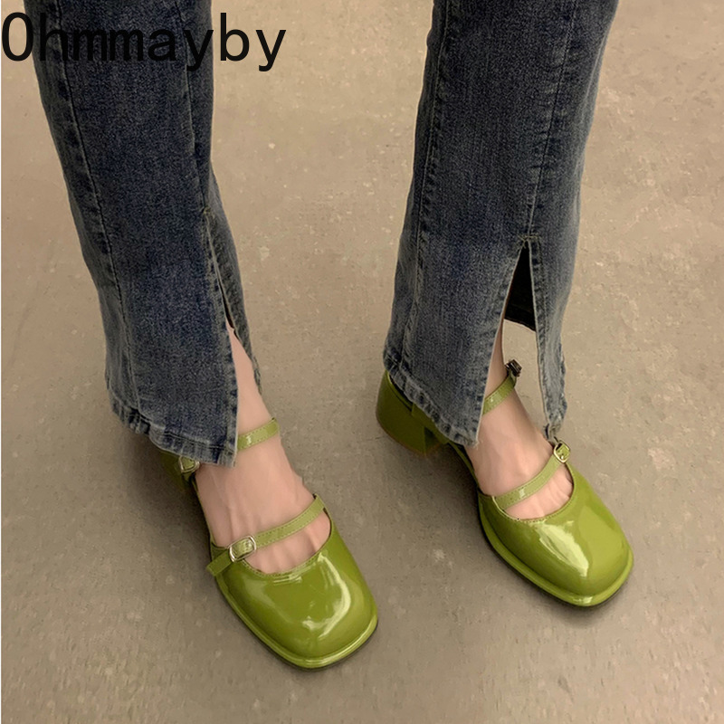 Dress Mary Jane Buckle Pumps Women Thick Heels Elegant Shallow Square Toe New Footwear Fashion Outdoor Lady Shoes 230921