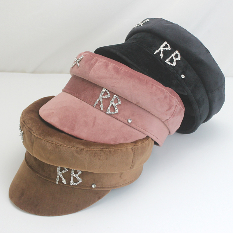 Berets Winter Hats Crystal Embellished Wool Baker Boy Hat Women Wool sboy Caps Diamond Letter Thick Flat Visor Caps 230922