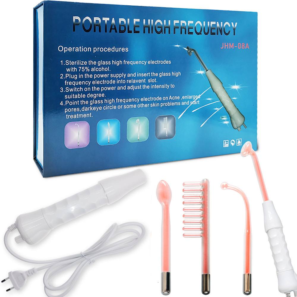 Face Care Devices 4 In 1 Portable High Frequency Electrotherapy Beauty Device Spot Remover Skin Care Spa Derma 4 Violet Ray Wand 230921