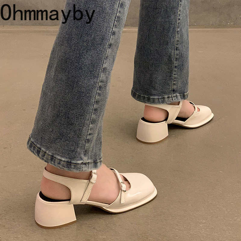 Dress Mary Jane Buckle Pumps Women Thick Heels Elegant Shallow Square Toe New Footwear Fashion Outdoor Lady Shoes 230921