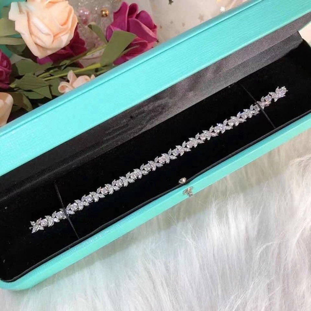 Charm Bracelets Wong Rain 100 925 Sterling Silver Marquise Cut Lab Sapphire Gemstone Four Leaf Clover Bracelet Fine Jewelry Wedding Gifts 230922
