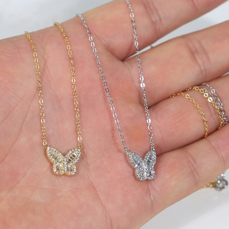 100% Sterling Silver 13mm Butterfly Charm Bracelet Necklace Earring Hip Hop Iced Out Paved Bling Cubic Zirconia Women Laday Wedding Jewelry Set