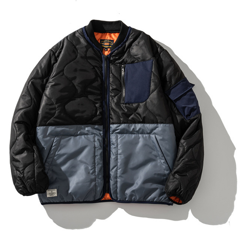Mens Jackets American Retro Patchwork Men Cotton Padded Round Neck Loose Casual Large Pocket Parka Couples Street Thickened Thermal Overalls 230922