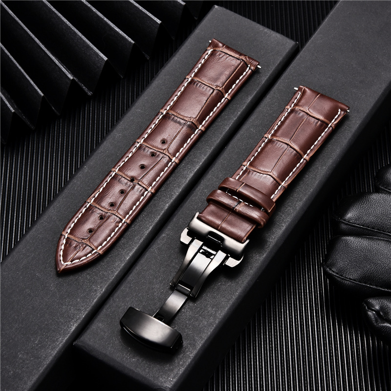 Watch Bands Classic Business Embossed Leather Strap with Stainless Steel Automatic Buckle Watchband 18mm 20mm 22mm 24mm Watch Straps 230922