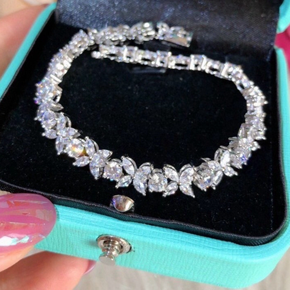 Charm Bracelets Wong Rain 100 925 Sterling Silver Marquise Cut Lab Sapphire Gemstone Four Leaf Clover Bracelet Fine Jewelry Wedding Gifts 230922