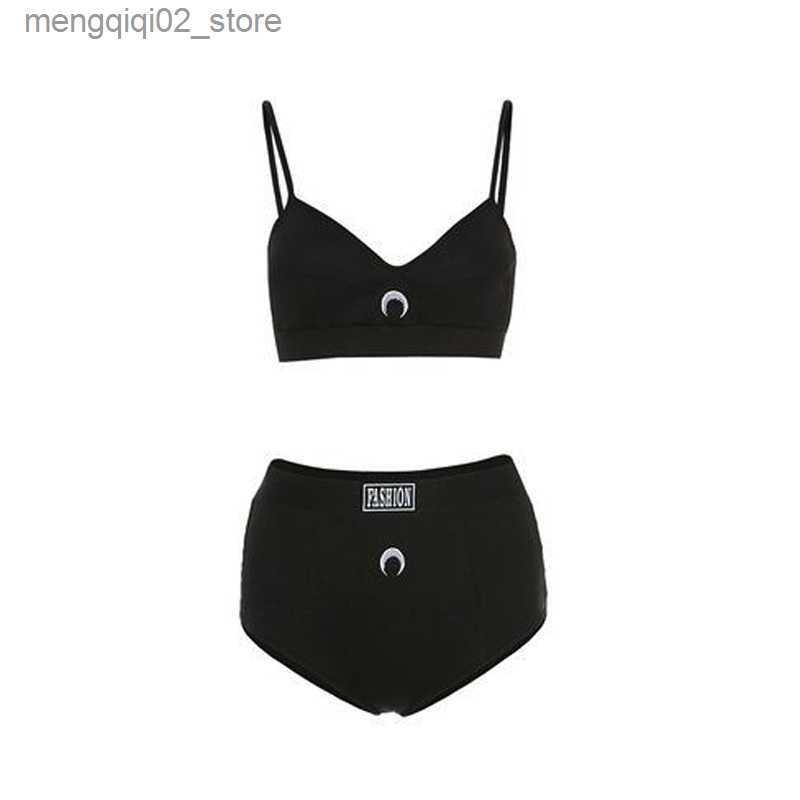 Bras Sets Sexy underwear set moon cotton sutia dew navel bra set wirefree two-piece suit deep v breathable high waist panty lingerie set Q230922